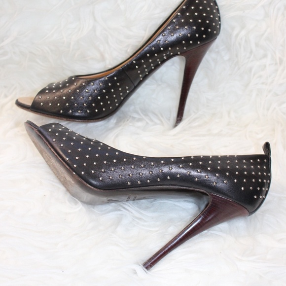 GUISEPPE ZANOTTI STUDDED PEEP TOE HIGH HEEL SHOES